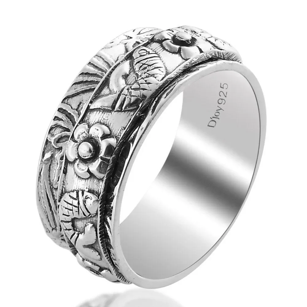 Sterling Silver Fish Concave Spinner Ring Size 8